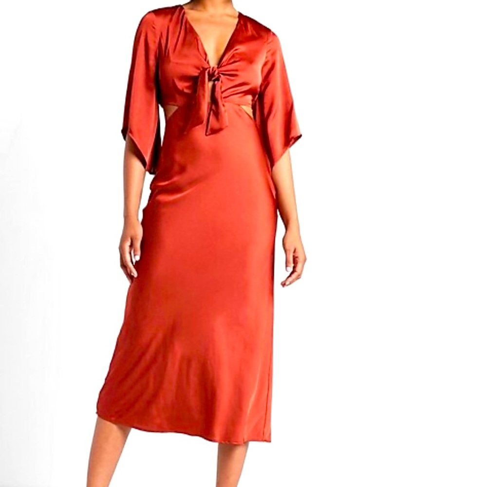 Express size small silky skinny red/ brown dress with front tie and open back‎